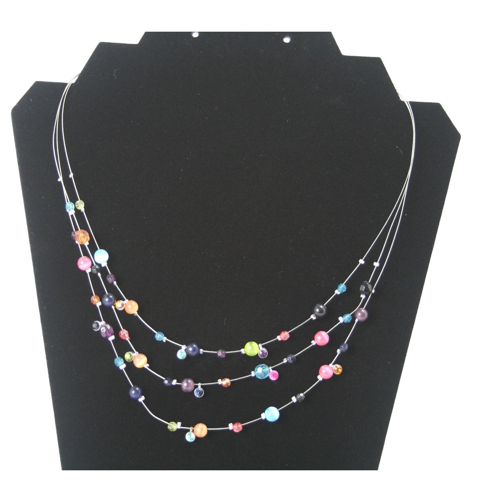 Multicolor Beaded Layered Illusion Necklace Silver Tone Floating Bead 19 Inch